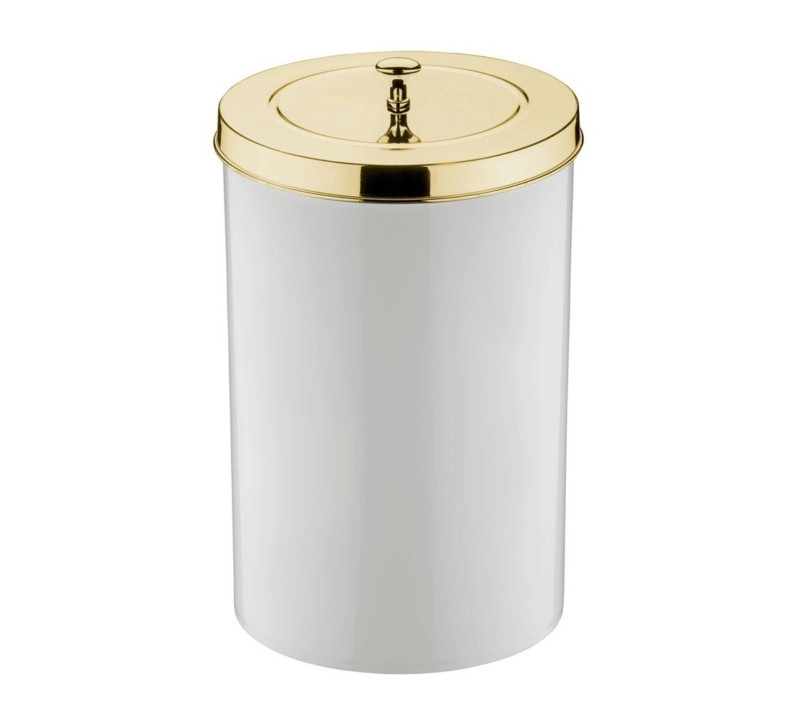01 lixeira plastica com tampa 8 litros future branca c dourado