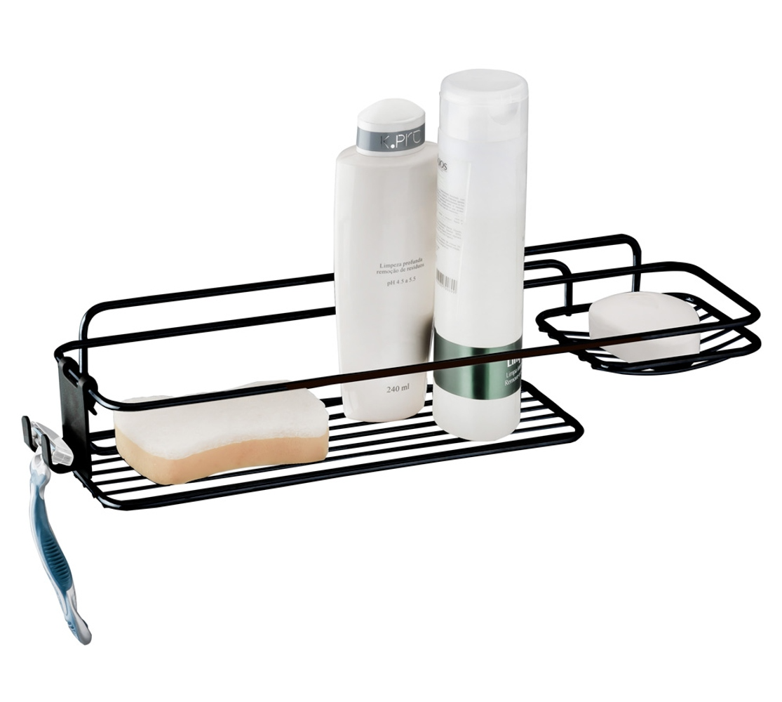suporte future para shampoo sabonete com gancho movel preto 2
